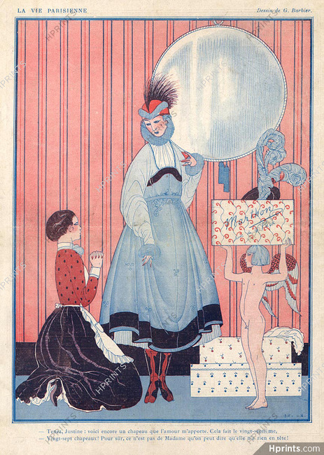 George Barbier 1915 Marthon (Millinery) Fitting, Elegant, Maid