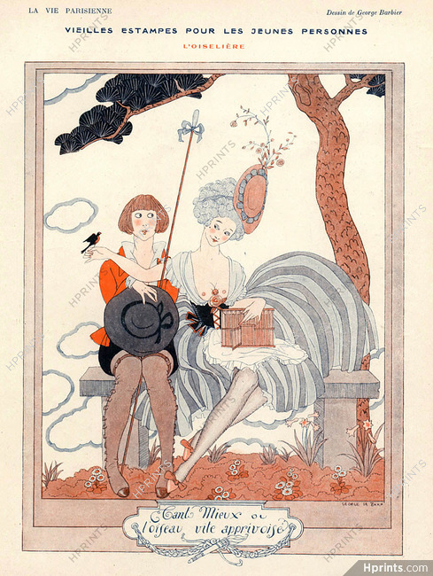 George Barbier 1919 "L'Oiselière" Bird Seller, 18th Century Costumes