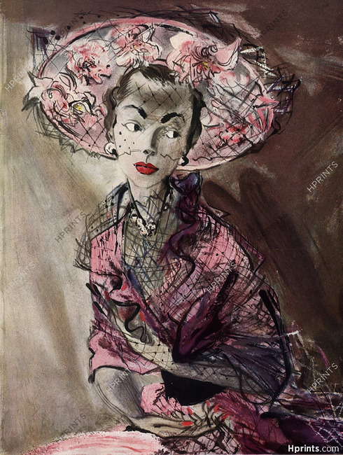 Legroux Soeurs (Millinery) 1949 Bakou de Chine, La Vie en Rose, Jacques Demachy, Fashion Illustration