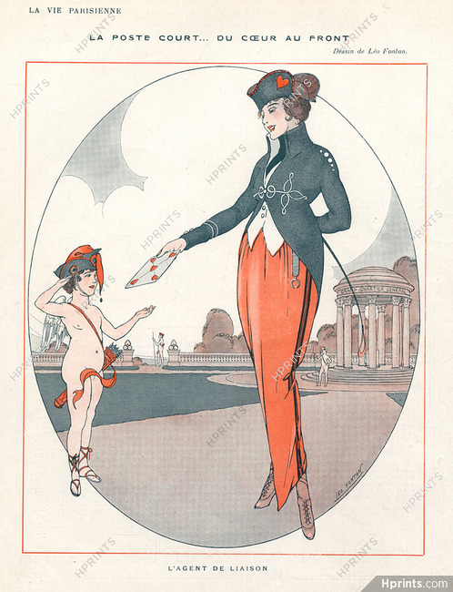 Leo Fontan 1915 "L'Agent de Liaison" La Poste Court du coeur au Front, Angel, Military Costume