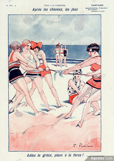 Après les cheveux, les jeux, 1928 - "Tout à la Garconne..." Beach Games, Swimwear, Fabiano