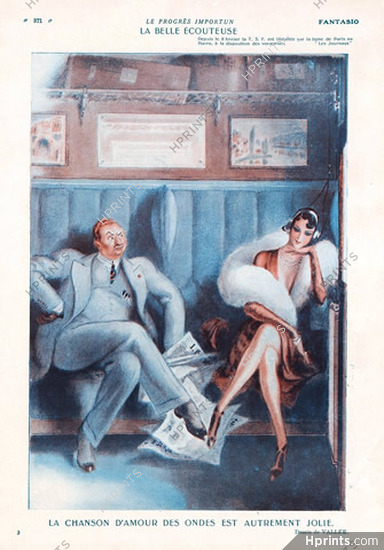 Armand Vallée 1930 ''La Belle Ecouteuse'' Radio Train, Elegant Parisienne