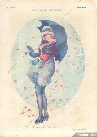 Maurice Millière 1920 Spring Shower, Sexy Looking Girl