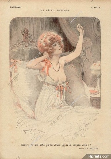 Maurice Millière 1918 Sexy Looking Girl, Babydoll Nightie,Topless