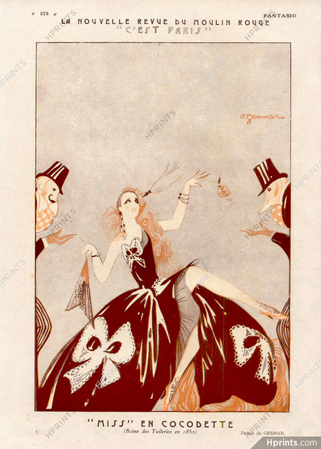 Charles Gesmar 1927 Mistinguett, Moulin Rouge, Lanvin Evening Gown