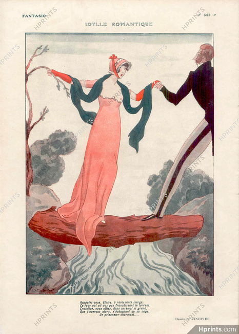 Alexandre Zinoview 1928 Idylle Romantique, Romanticism Idyll, Topless 19th Century Costumes