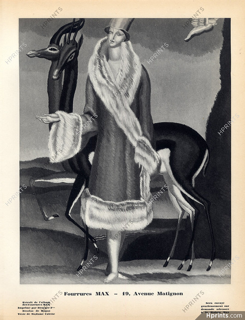 Fourrures Max (Fur Clothing) 1928 Jean Dupas, Original Lithograph PAN Paul Poiret