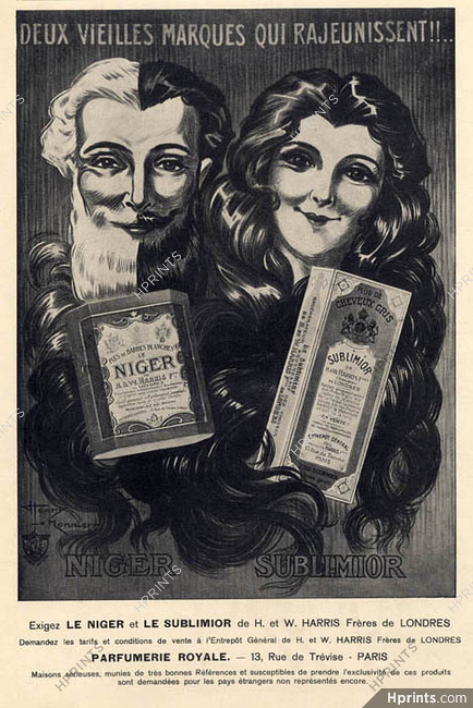 H. & W. Harris Frères de Londres (Chemist) 1925 "Niger" & "Sublimior" Hair Care, Henry Le Monnier