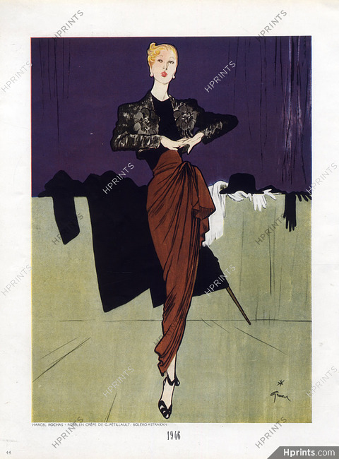 René Gruau 1946 Marcel Rochas, Evening Gown