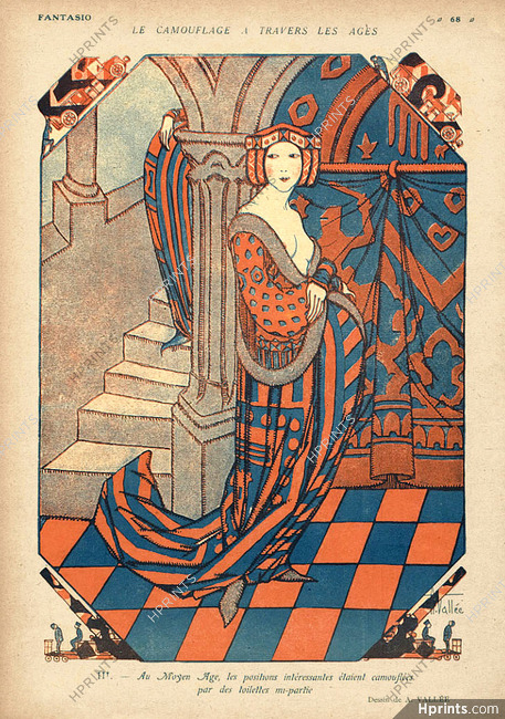 Armand Vallee 1918 "Le camouflage à travers les âges'' Médiéval Costume, Maternity dress