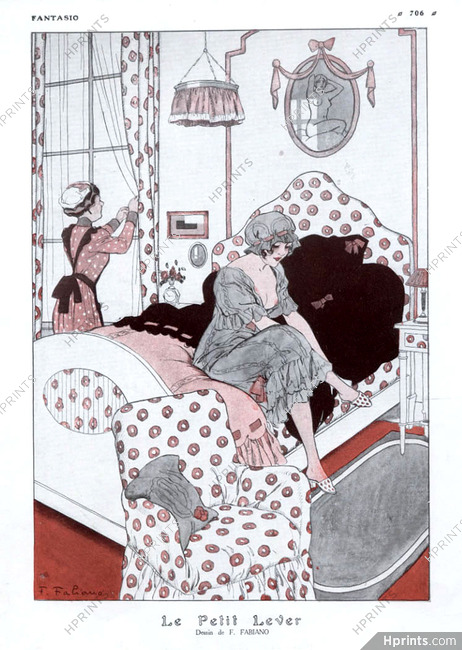 Fabien Fabiano 1916 Waking up, Babydoll, Interior Decoration, Maid