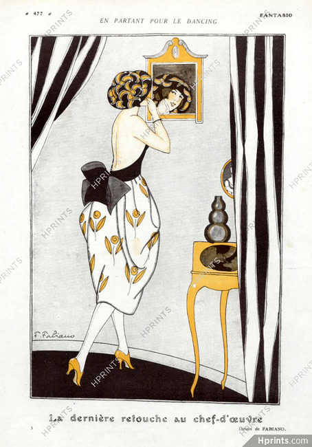 Fabien Fabiano 1920 "En partant pour le Dancing" Dernière retouche au Chef-d'oeuvre, Elegant, Evening Gown