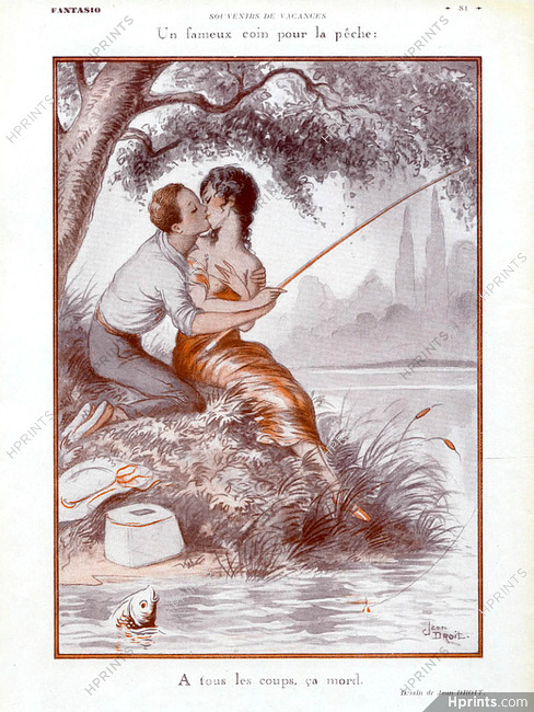 Jean Droit 1931 Fisherwoman Lovingly, Fishing, Topless, Lover