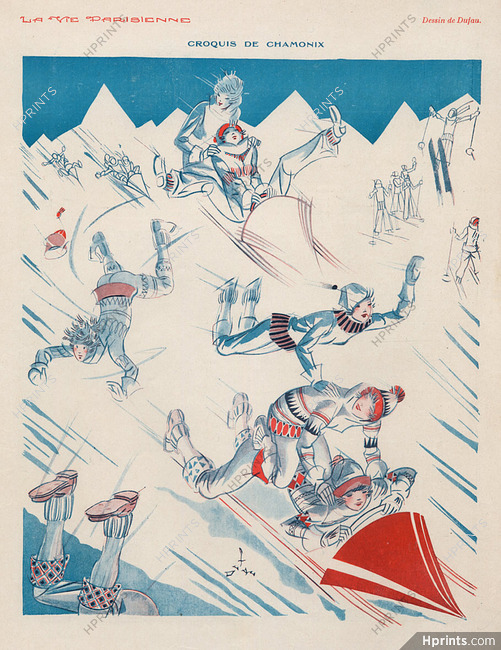 Dufau 1928 Winter Sports, Chamonix Sledding