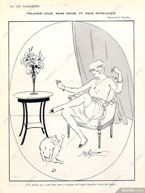 René Préjelan 1915 Sexy Girl Topless, Cat