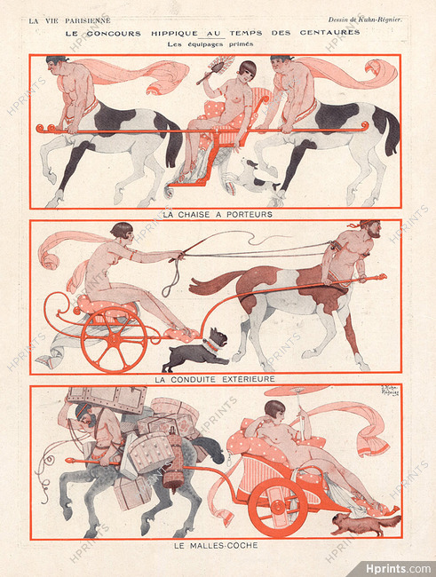 Joseph Kuhn Régnier 1927 Le Concours Hippique, Centaur, Nude, Mythology, French Bulldog