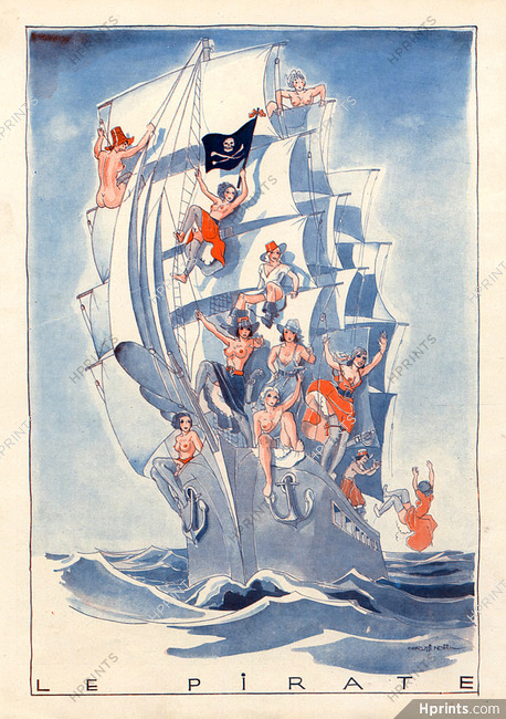 Cerutti Noël 1933 "Le Pirate", Boat Sexy Girls
