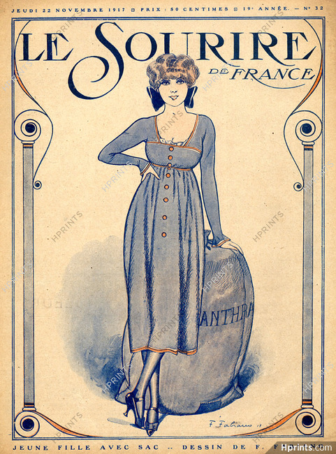 Fabien Fabiano 1917 "Sac d'Anthracite" Girl, Anthracite Color Dress