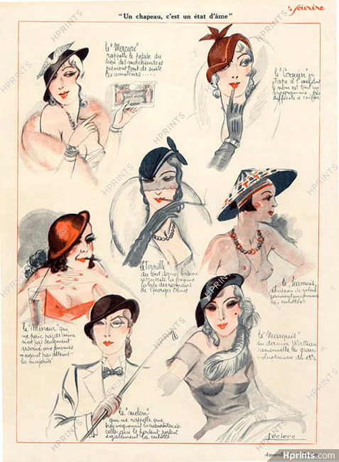Julien Jacques Leclerc 1929 Fashion Hats...Le Coquin, Le marquis, le Melon...