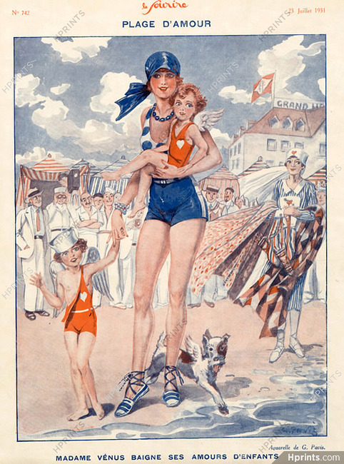 Georges Pavis 1931 "Plage d'Amour" Swimmer, Bathing Beauty