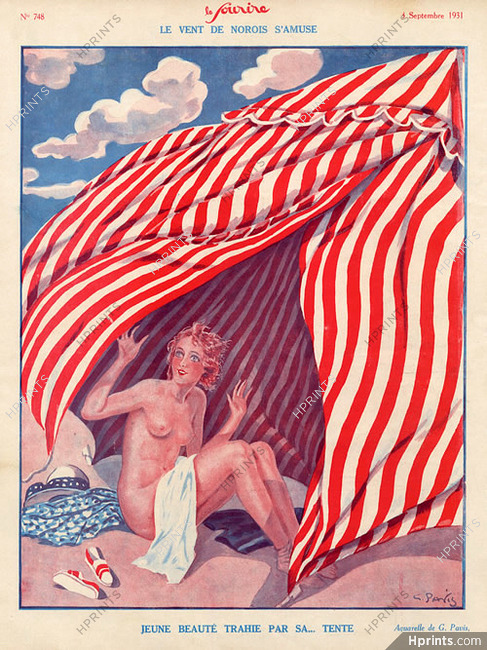 Georges Pavis 1931 Bathing Beauty Nude, Beach