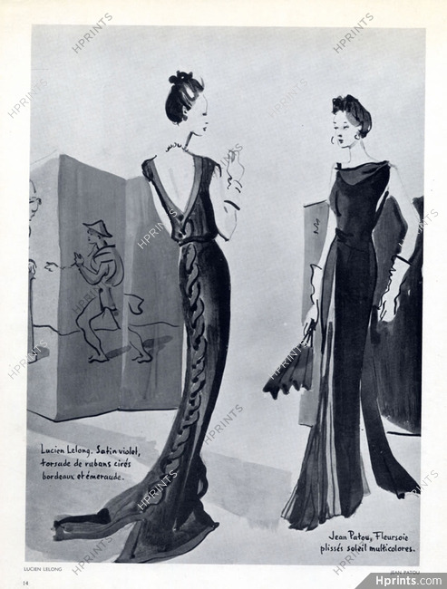 Lucien Lelong & Jean Patou 1936 Christian Bérard, backless black Evening Gown