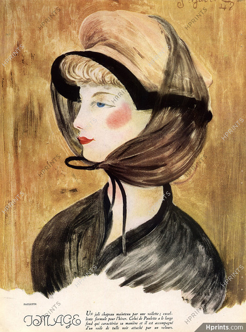 Paulette 1948 Fashion Illustration Hat, Portrait