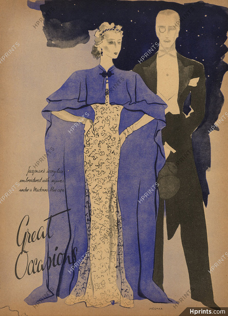 Jacqmar 1937 Reynaldo Luza, Evening Gown, Cape