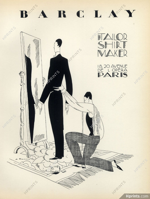 Barclay 1928 Tailor Shirt Maker, Lithograph PAN P.Poiret, Leon Bonnotte
