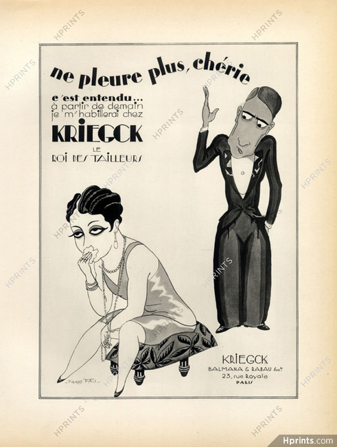 Kriegck Tailor (Men's Fashion) 1928 Caricature, Lithograph PAN Paul Poiret, Pierre Fau