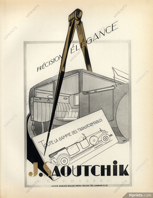 Saoutchik (Cars) Coachbuilder 1928 Lithograph PAN P.Poiret, Libis