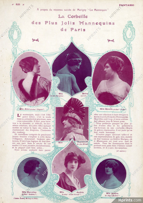La Corbeille des plus jolis Mannequins de Paris 1914 Portraits of Moïna (Margaine Lacroix) Mireille (Linker) Alice (Paquin) Andrée (Nicole Groult)