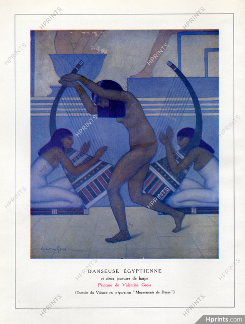 Valentine Gross 1913 Egyptian Dancer Nude, Harpist Musicians