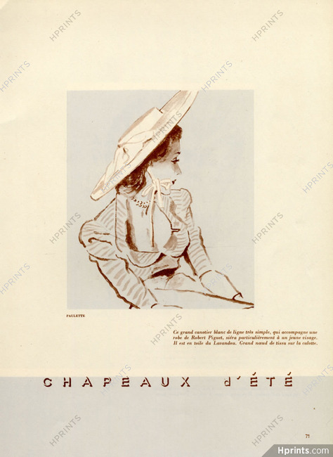 Paulette (Millinery) 1947 Chapeaux d'été.. Pierre Mourgue, Robert Piguet