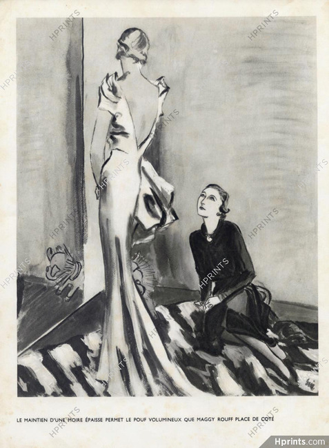 Maggy Rouff (portrait) 1934 Fitting, backless, Evening Gown, Eric (Carl Erickson)