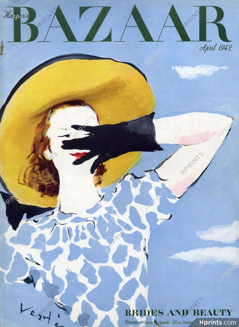 Lilly Daché (Millinery) & Adele's Spring Dress 1942 Panama Hat, Marcel Vertes, Harper's Bazaar Cover