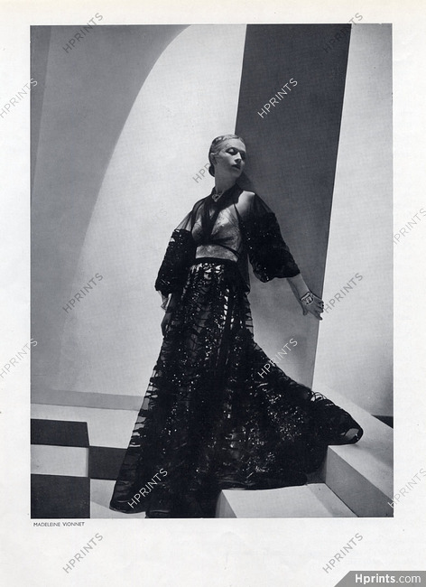 Madeleine Vionnet 1937 Evening Gown, Lamé argent, tulle noir, broderies en jais