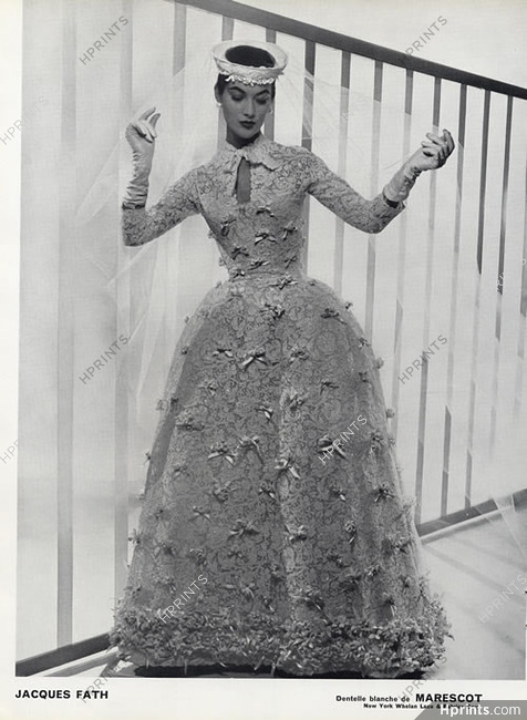 Jacques Fath 1956 Wedding Dress, Lace Marescot, Guy Arsac