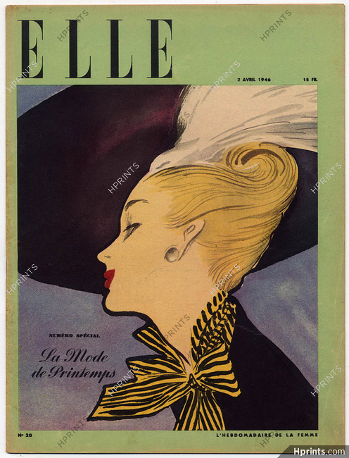 ELLE N°20 du 2 Avril 1946 La Mode de Printemps René Gruau Schiaparelli Balmain Piguet Lelong, 24 pages
