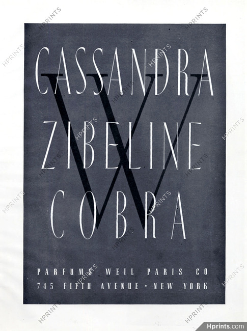 Weil (Perfumes) 1944 Cassandra, Zibeline, Cobra