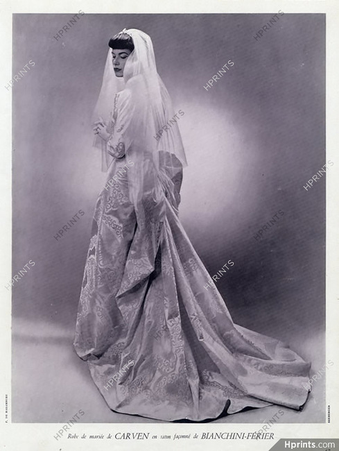 Carven 1950 Wedding Dress, Seeberger, Bianchini Férier