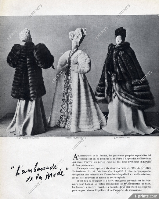 L'Ambassade de la Mode (Dolls) 1945 A la Reine d Angleterre, Marron Fourrure, Jungmann, Fur Coat