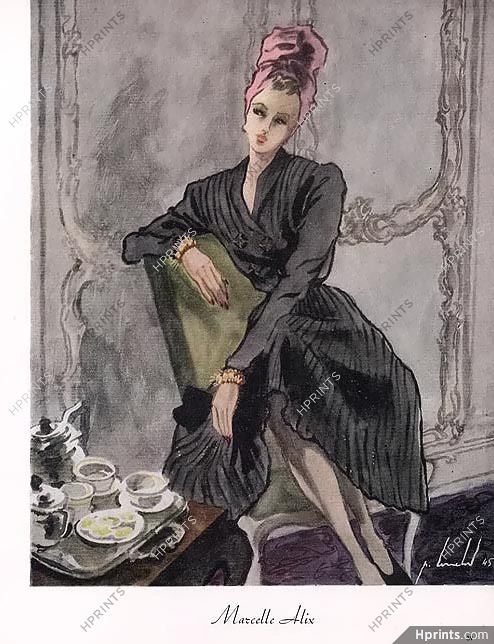 Marcelle Alix 1945 Pierre Louchel, Summer Dress, Turban