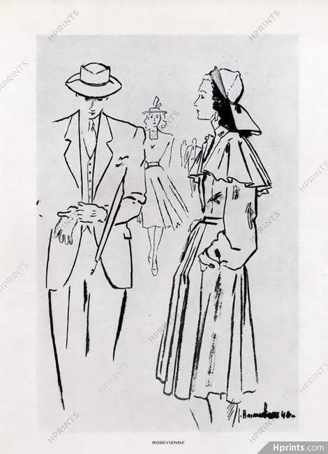 Rosevienne (Raincoat) & Evelyne Arzan (Hat) 1946 J.C.Haramboure
