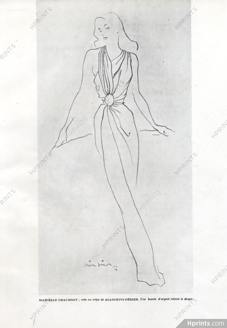 Marcelle Chaumont 1947 Pierre Simon Evening Gown Fashion Illustration