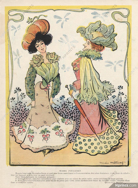 Lucien Métivet 1901 Modes Potagères, Vegetable Fashion Dresses Art Nouveau Style