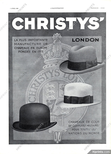 Christys' (Men's Hats) 1930 London