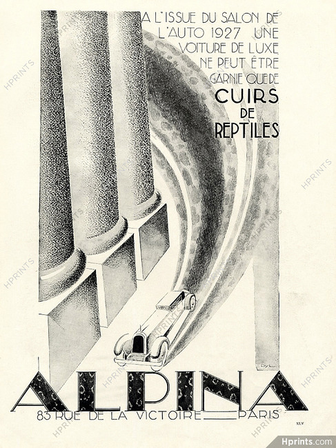 Alpina (Cuirs de Reptiles) 1927 Yan Dyl, Reptiles for Cars, Art Deco