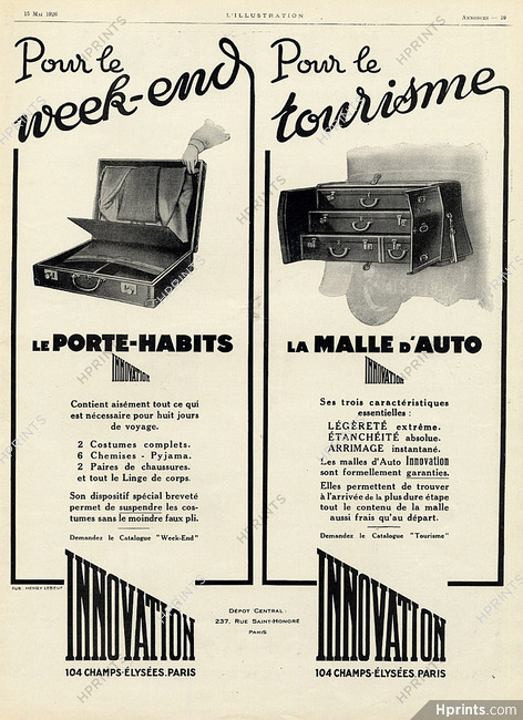 Innovation 1926 Malle Auto, Porte Habits