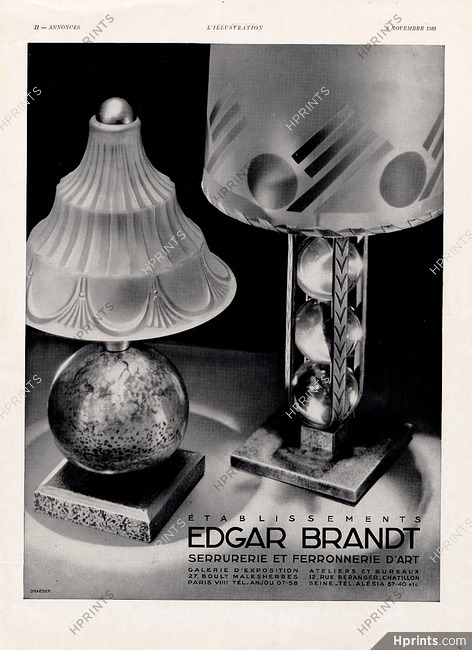 Edgar Brandt 1932 Art Deco Lamps